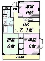 JR中央線 西八王子駅 徒歩6分の賃貸アパート 3階3DKの間取り