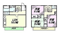 京王高尾線 めじろ台駅 徒歩14分の賃貸アパート 1階3LDKの間取り
