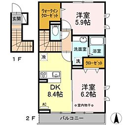 ferio 2階2DKの間取り