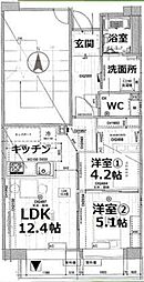 アクティ目黒駅前 1号棟 9階2LDKの間取り