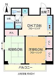 カームパレス 2階2DKの間取り