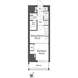ブランシエスタ北品川 8階1DKの間取り