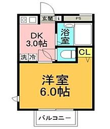 小田急小田原線 鶴川駅 徒歩17分の賃貸アパート 2階1DKの間取り