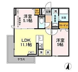 カサベルテ鹿骨 2LDKの間取図画像