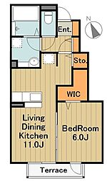 グリーンコートB 1階1LDKの間取り