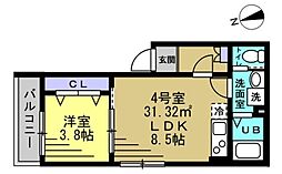 As Crest 1階1LDKの間取り