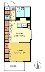 ワコーレ東中野II 2階1DKの間取り