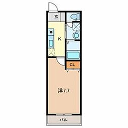 リリー松原 2階1Kの間取り