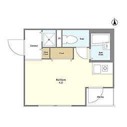 都営浅草線 戸越駅 徒歩7分の賃貸マンション 2階ワンルームの間取り