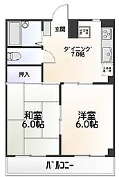 OAKハイム 1階2DKの間取り