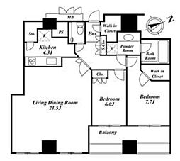 ウエストパークタワー池袋 2LDKの間取図画像