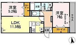 セレスティア中央 2LDKの間取図画像