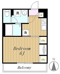 小田急小田原線 相模大野駅 徒歩16分の賃貸マンション 3階1Kの間取り