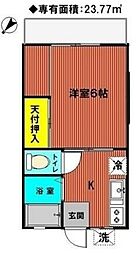 ハイツ松清III 2階1Kの間取り
