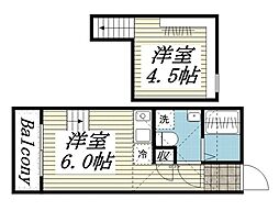 Akari habite B棟 1階ワンルームの間取り