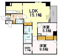 EXCEL KEIWA 9階2LDKの間取り