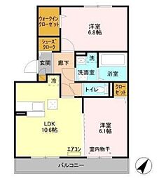カーザ・ビアンカ 1階2LDKの間取り