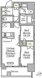 グランエール西日暮里 4階2LDKの間取り