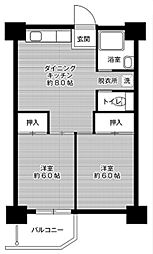 ビレッジハウス泉北栂タワー 2DKの間取図画像
