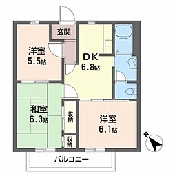 フォレストコートB棟 3DKの間取図画像