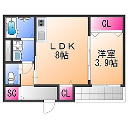 ジーメゾン泉佐野新町クオジエレ 1LDKの間取図画像