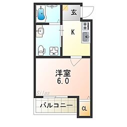 CRASTINE小路東A 1階1Kの間取り