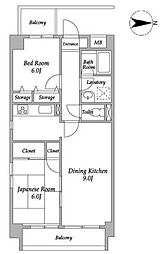 東急池上線 戸越銀座駅 徒歩9分の賃貸マンション 8階2DKの間取り