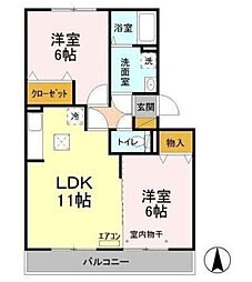 ラフォーレ上ノ台 Ｃ 1階2LDKの間取り