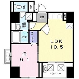 グランドルチェ白山 2階1LDKの間取り