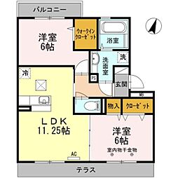 ロイヤルティアラVI 1階2LDKの間取り
