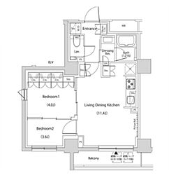 ザ・パークハビオ文京目白台プレイス 10階2LDKの間取り