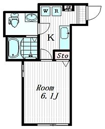 ヒルサイドパーク 2階1Kの間取り