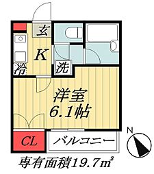 フローリッシュ 1Kの間取図画像