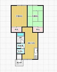 エムシャトーハイツ 1階2DKの間取り