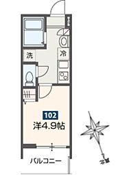 MELDIA新検見川III 1階1Kの間取り