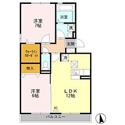 セジュールB 2LDKの間取図画像