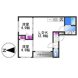 JR片町線(学研都市線) 放出駅 徒歩5分の賃貸アパート 3階2LDKの間取り