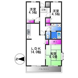 シティハイム平成 3LDKの間取図画像