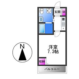 パラドール大蓮東 2階1Kの間取り