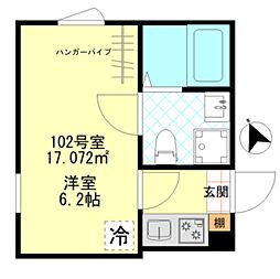 Ｇａｒｄｅｎｓ小金井 1階1Kの間取り