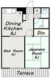 エステートピア遊 2階2DKの間取り