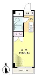 東長沼2号ビル 1階ワンルームの間取り