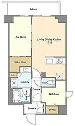 コンフォリア竹ノ塚イースト 4階2LDKの間取り