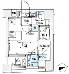 レジデンス文京春日 5階1DKの間取り