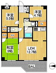 オークレイコート高松2 3LDKの間取図画像