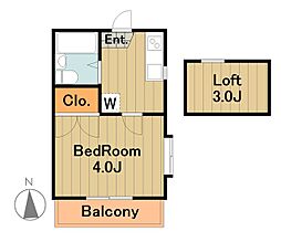 バーディーエイト 2階1Kの間取り