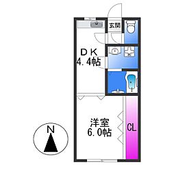 ヴェルドミール山忠西脇 1DKの間取図画像