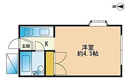 プラザドゥソフィアB棟 2階ワンルームの間取り