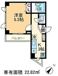 アムールユタカ 1階1Kの間取り