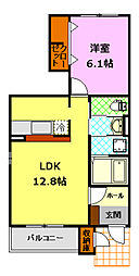 JR水戸線 新治駅 徒歩7分の賃貸アパート 1階1LDKの間取り